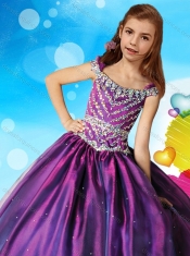 Pretty Off the Shoulder Beaded Adorable Little Girl Pageant Dress in Purple