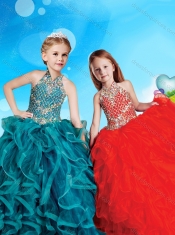 Romantic Halter Top Really Puffy Mini Quinceanera Dress with Beading and Ruffles