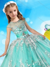 See Through Cap Sleeves Adorable Little Girl Pageant Dress with Beading and Appliques