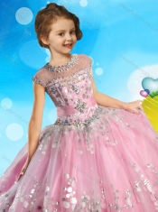 See Through Cap Sleeves Adorable Little Girl Pageant Dress with Beading and Appliques