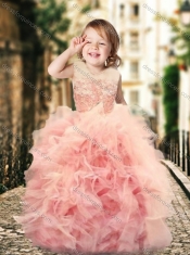2016 Exclusive Column Long Sleeves Prom Dress with Brush Train and Affordable Ruffled and Laced Little Girl Dress in Watermelon Red