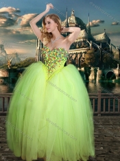2016 New Arrivals Beaded Really Puffy Prom Dress in Yellow Green and Classical Spaghetti Straps Little Girl Dress with Beading