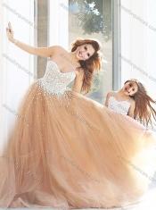 New Arrivals Beaded Prom Dress with Brush Train and Cheap Sweetheart Little Girl Dress with Beading