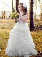 New Arrivals Ruffled and Bowknot White Adorable Little Girl Pageant Dress with Straps