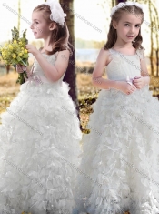 New Arrivals Ruffled and Bowknot White Adorable Little Girl Pageant Dress with Straps
