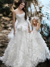 New Arrivals Ruffled and Bowknot White Adorable Little Girl Pageant Dress with Straps