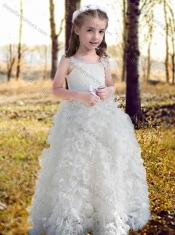 New Arrivals Ruffled and Bowknot White Adorable Little Girl Pageant Dress with Straps