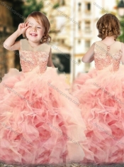 Wonderful Ruffled and Laced Adorable Little Girl Pageant Dress with See Through Scoop
