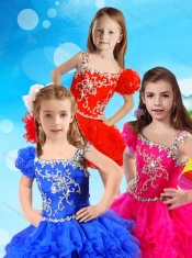 Beautiful Beaded and RuffledMini Quinceanera Dress with Asymmetrical Neckline