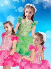 Classical Beaded Baby Blue Short Adorable Little Girl Pageant Dress with Open Back