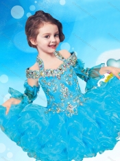 Discount Beaded and Ruffled Cap Sleeves Adorable Little Girl Pageant Dress with Halter Top
