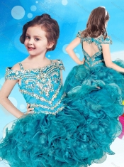 Gorgeous Straps Beaded Cap Sleeves Organza Mini Quinceanera Dress