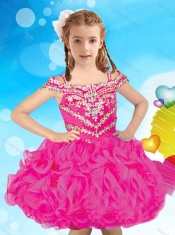 Gorgeous Straps Beaded Cap Sleeves Organza Mini Quinceanera Dress