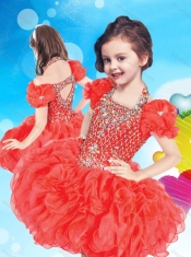 Inexpensive Halter Top Short Adorable Little Girl Pageant Dress with Beading and Ruffles