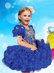 Inexpensive Halter Top Short Adorable Little Girl Pageant Dress with Beading and Ruffles
