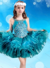 Popular Beaded Decorated Scoop Teal Adorable Little Girl Pageant Dress in Organza