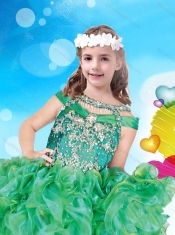 Top Selling Bateau Green Mini Quinceanera Dress with Beading and Ruffles
