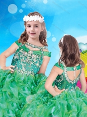 Top Selling Bateau Green Mini Quinceanera Dress with Beading and Ruffles