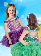 Top Selling Bateau Green Mini Quinceanera Dress with Beading and Ruffles