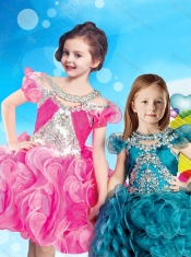 Wonderful Scoop Green Little Girl Pageant Dress with Beading and Ruffles