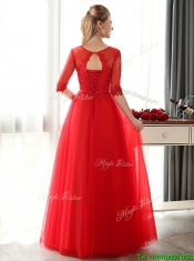 2016 See Through Scoop Half Sleeves Red Dama Dresses with Lace and Belt