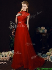 Beautiful High Neck Open Back Beaded Dama Dresses with Brush Train