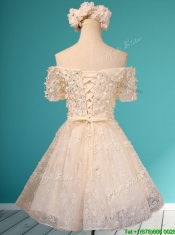 Beautiful White Off the Shoulder Short Sleeves Prom Dresses with Appliques and Beading