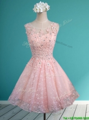 Best Scoop Beading and Appliques Short Dama Dresses in Baby Pink