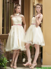 Best Selling Champagne Organza Prom Dresses with Appliques and Sashes