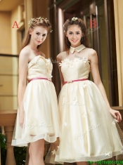 Best Selling Champagne Organza Prom Dresses with Appliques and Sashes