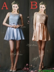 Best Selling Laced and Belted Short Dama Dresses in Peach