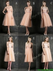 Best Selling Sashed Peach Dama Dresses in Knee Length