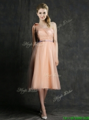 Best Selling Sashed Peach Dama Dresses in Knee Length