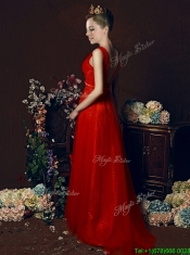 Best V Neck Brush Train Dama Dresses with Belt and Butterfly Appliques