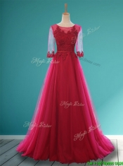 Cheap Scoop Appliques and Belt Dama Dresses in Wine Red