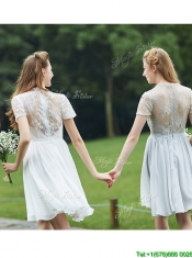 Cheap Short Sleeves Dama Dresses with Belt and Lace