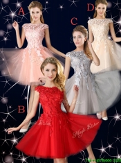 Classical Bateau Cap Sleeves Lace Dama Dresses in Champagne