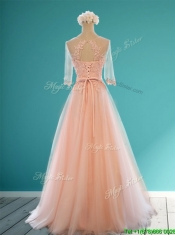 Classical Scoop Half Sleeves Dama Dresses with Appliques and Belt