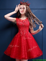 Classical Scoop Red Prom Dresses with Appliques and Beading