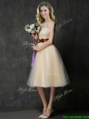 Classical See Through Scoop Dama Dresses with Bowknot and Lace