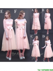 Comfortable Square Half Sleeves Bowknot Prom Dresses in Baby Pink