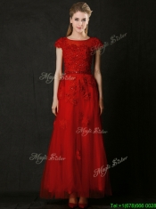 Elegant Empire Applique Red Dama Dresses with Cap Sleeves