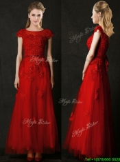 Elegant Empire Applique Red Dama Dresses with Cap Sleeves