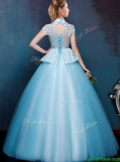 Elegant High Neck Cap Sleeves Dama Dresses with Bowknot and Lace