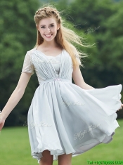 Elegant Sweetheart Short Sleeves Dama Dresses with Belt and Lace