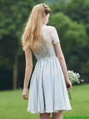 Elegant Sweetheart Short Sleeves Dama Dresses with Belt and Lace