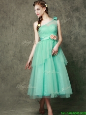 Exclusive Hand Made Flowers Ankle Length Dama Dresses in Apple Green