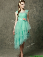 Exclusive Hand Made Flowers Ankle Length Dama Dresses in Apple Green