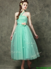 Exclusive Hand Made Flowers Ankle Length Dama Dresses in Apple Green