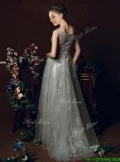 Exclusive See Through Belted Brush Train Prom Dresses in Tulle